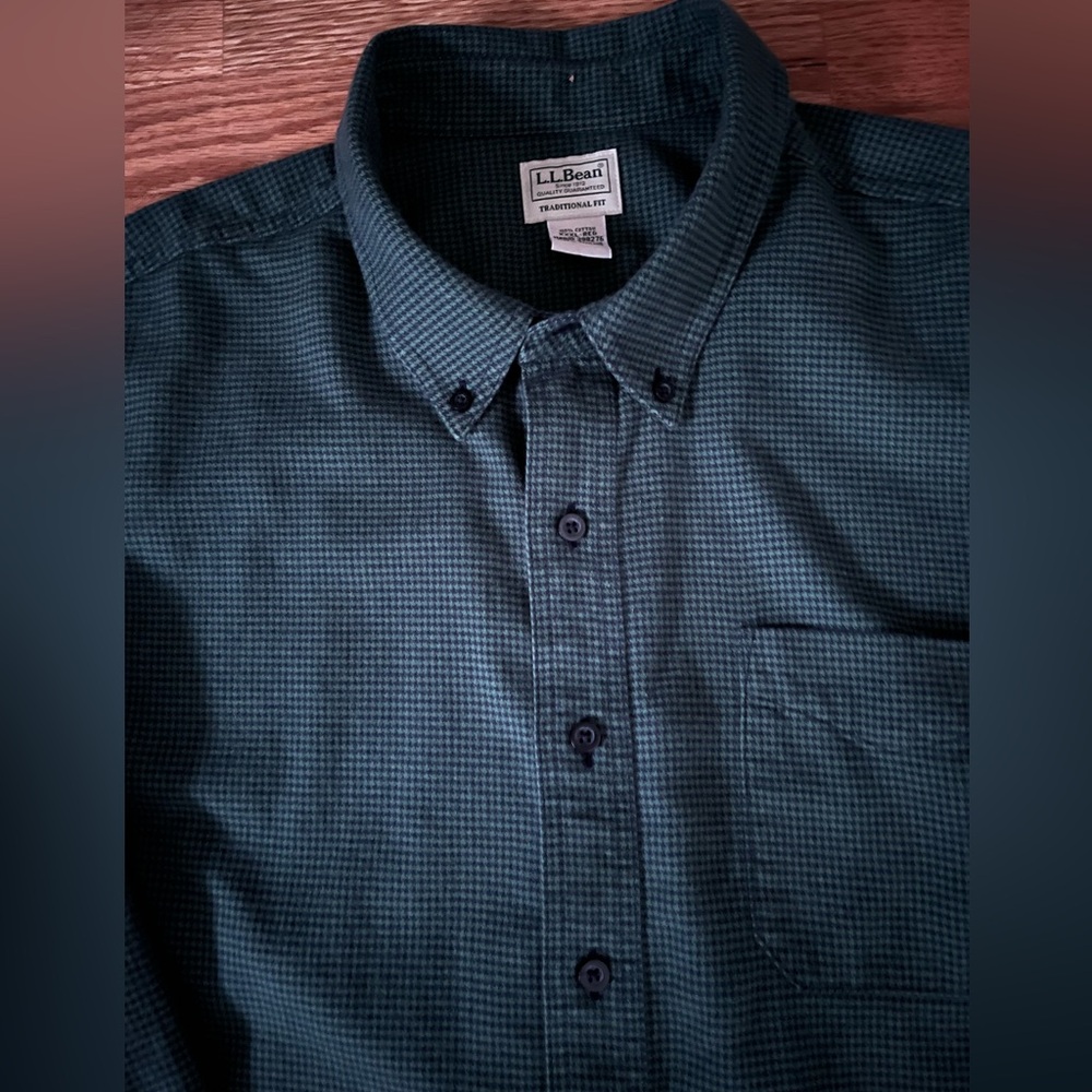 L.L. Bean Men’s Green and Navy Blue Houndstooth Shirt Men’s 3XL Cotton